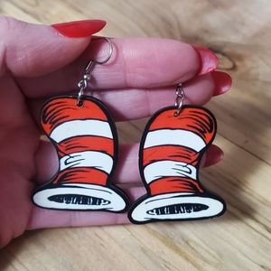 Cat in the hat dangle earrings